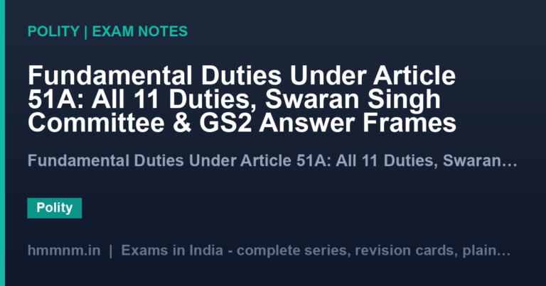 Fundamental Duties Under Article 51A: All 11 Duties, Swaran Singh Committee & GS2 Answer Frames