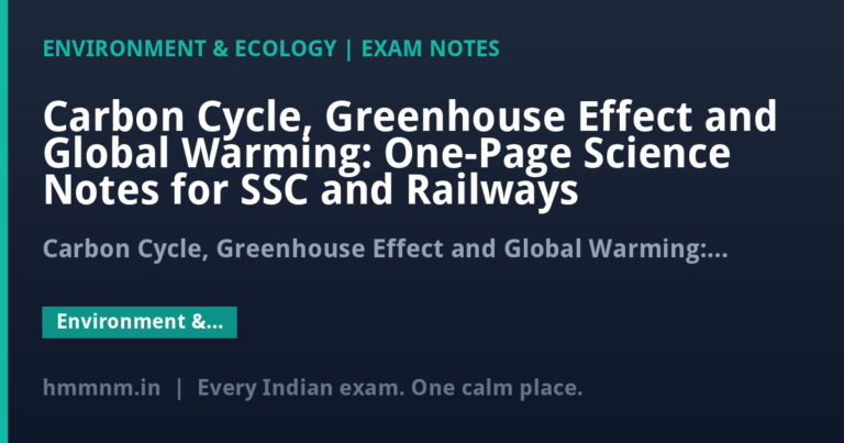 Carbon Cycle, Greenhouse Effect and Global Warming: One-Page Science Notes for SSC and Railways