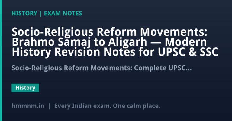 Socio-Religious Reform Movements: Brahmo Samaj to Aligarh — Modern History Revision Notes for UPSC & SSC