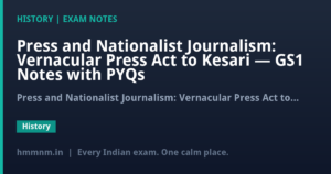 Press and Nationalist Journalism: Vernacular Press Act to Kesari — GS1 Notes with PYQs