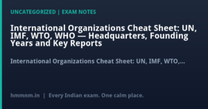 International Organizations Cheat Sheet: UN, IMF, WTO, WHO — Headquarters, Founding Years and Key Reports
