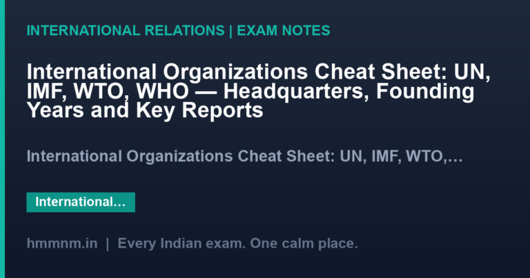 International Organizations Cheat Sheet: UN, IMF, WTO, WHO — Headquarters, Founding Years and Key Reports