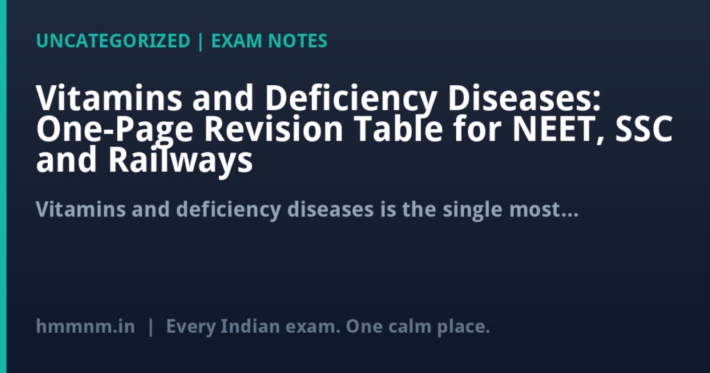 Vitamins and Deficiency Diseases: One-Page Revision Table for NEET, SSC and Railways