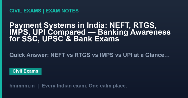 Payment Systems in India: NEFT, RTGS, IMPS, UPI Compared — Banking Awareness for SSC, UPSC & Bank Exams