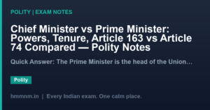 Chief Minister vs Prime Minister: Powers, Tenure, Article 163 vs Article 74 Compared — Polity Notes