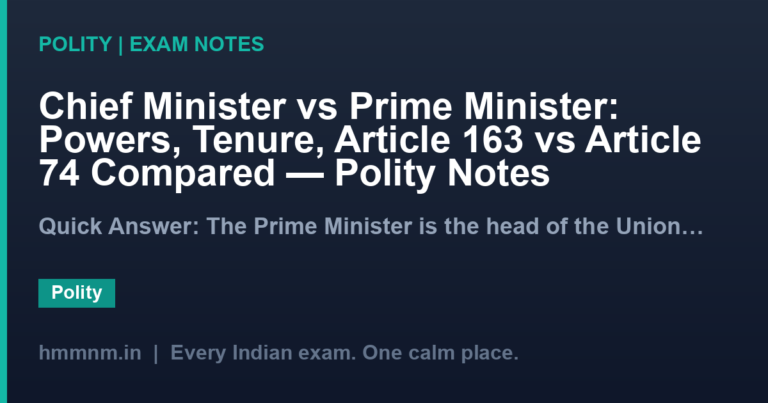 Chief Minister vs Prime Minister: Powers, Tenure, Article 163 vs Article 74 Compared — Polity Notes