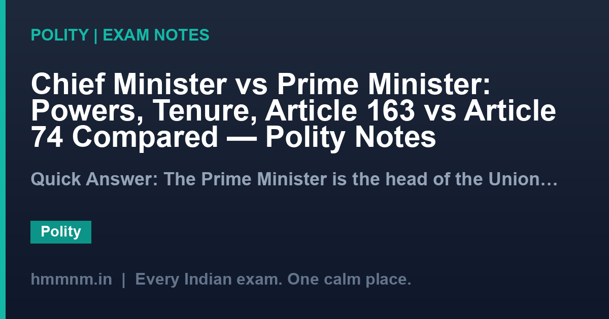 Chief Minister vs Prime Minister: Powers, Tenure, Article 163 vs Article 74 Compared — Polity Notes