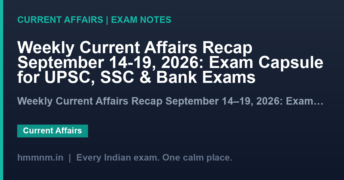 Weekly Current Affairs Recap September 14-19, 2026: Exam Capsule for UPSC, SSC & Bank Exams