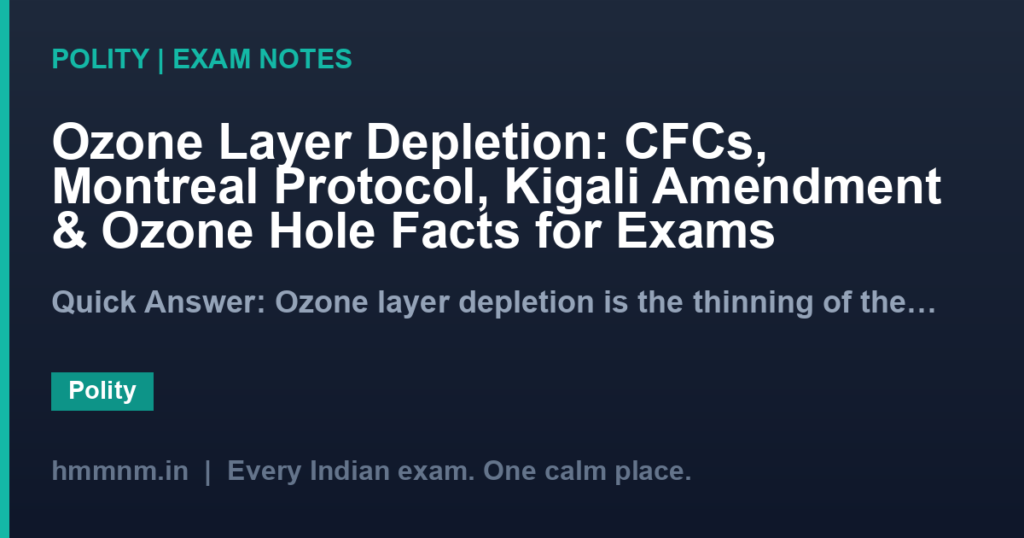 Ozone Layer Depletion: CFCs, Montreal Protocol, Kigali Amendment & Ozone Hole Facts for Exams
