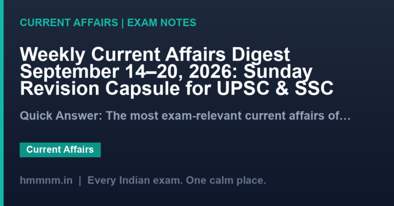 Weekly Current Affairs Digest September 14–20, 2026: Sunday Revision Capsule for UPSC & SSC