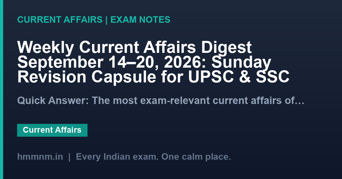 Weekly Current Affairs Digest September 14–20, 2026: Sunday Revision Capsule for UPSC & SSC