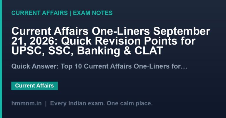 Current Affairs One-Liners September 21, 2026: Quick Revision Points for UPSC, SSC, Banking & CLAT