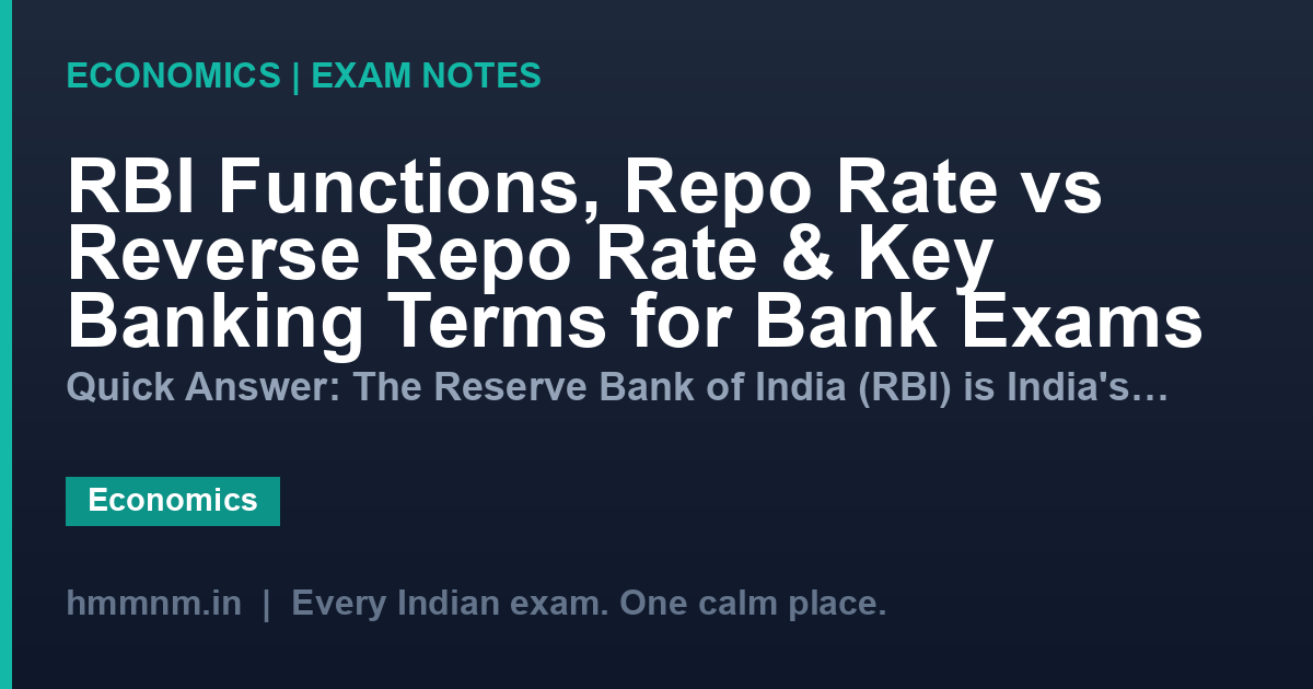 RBI Functions, Repo Rate vs Reverse Repo Rate & Key Banking Terms for Bank Exams