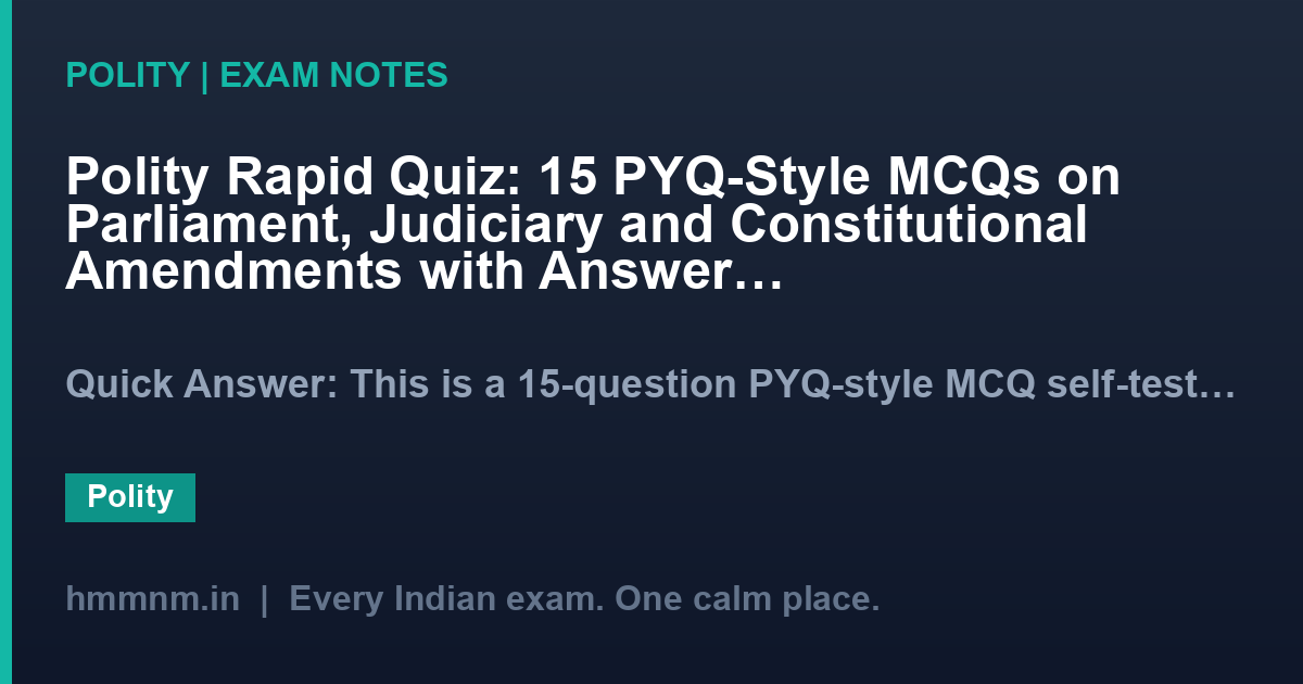 Polity Rapid Quiz: 15 PYQ-Style MCQs on Parliament, Judiciary and Constitutional Amendments with Answer Explanations