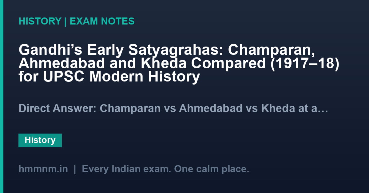 Gandhi's Early Satyagrahas: Champaran, Ahmedabad and Kheda Compared (1917–18) for UPSC Modern History