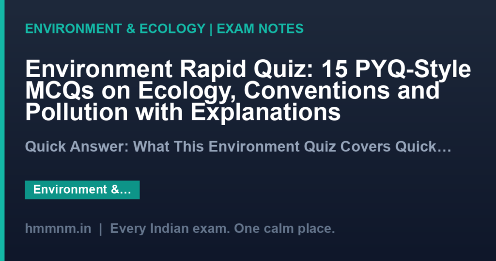 Environment Rapid Quiz: 15 PYQ-Style MCQs on Ecology, Conventions and Pollution with Explanations