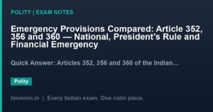 Emergency Provisions Compared: Article 352, 356 and 360 — National, President's Rule and Financial Emergency