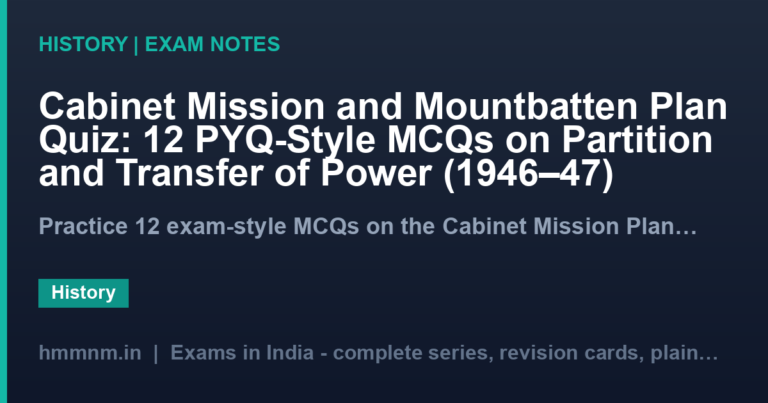 Cabinet Mission and Mountbatten Plan Quiz: 12 PYQ-Style MCQs on Partition and Transfer of Power (1946–47)