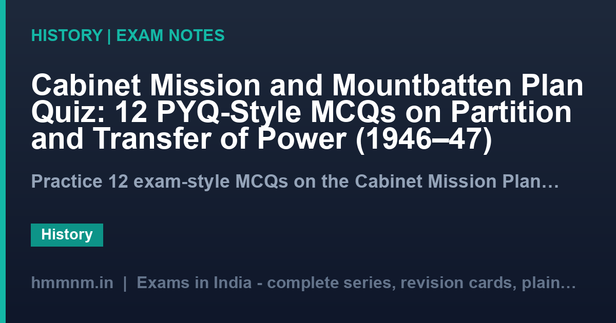 Cabinet Mission and Mountbatten Plan Quiz: 12 PYQ-Style MCQs on Partition and Transfer of Power (1946–47)