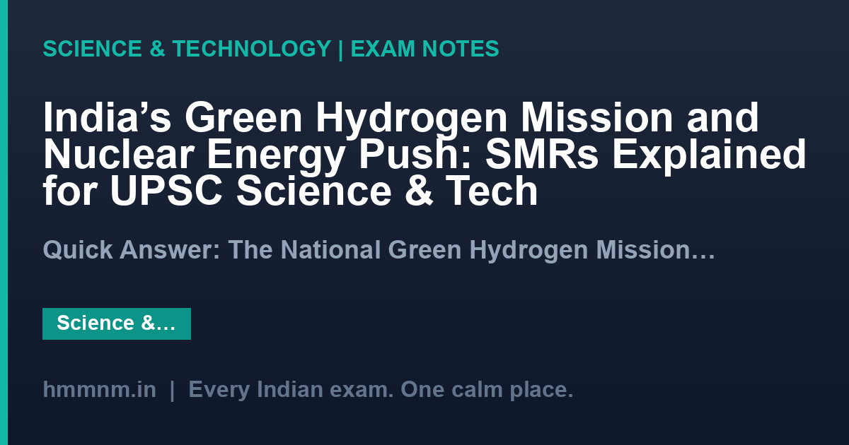India's Green Hydrogen Mission and Nuclear Energy Push: SMRs Explained for UPSC Science & Tech