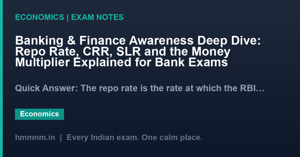 Banking & Finance Awareness Deep Dive: Repo Rate, CRR, SLR and the Money Multiplier Explained for Bank Exams