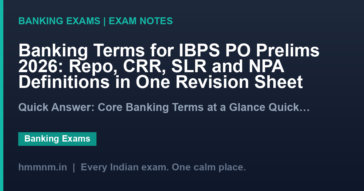 Banking Terms for IBPS PO Prelims 2026: Repo, CRR, SLR and NPA Definitions in One Revision Sheet