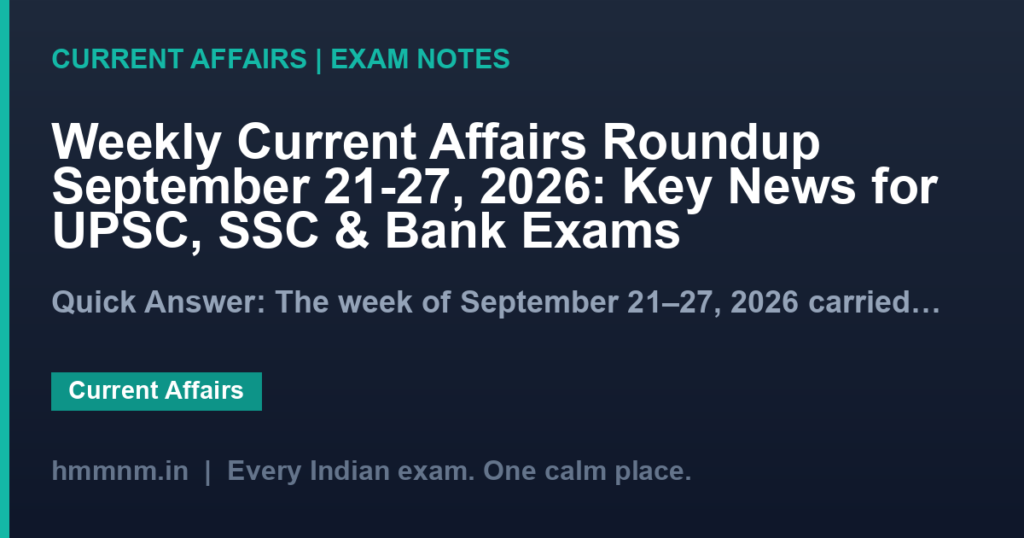 Weekly Current Affairs Roundup September 21-27, 2026: Key News for UPSC, SSC & Bank Exams