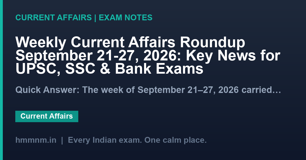 Weekly Current Affairs Roundup September 21-27, 2026: Key News for UPSC, SSC & Bank Exams