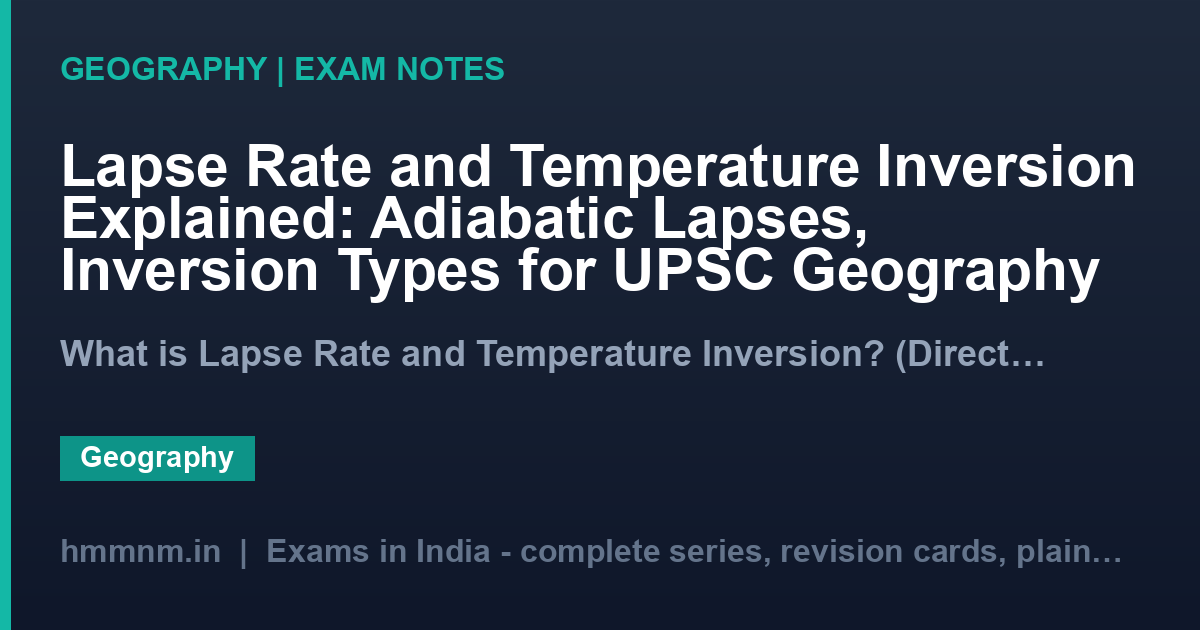 Lapse Rate and Temperature Inversion Explained: Adiabatic Lapses, Inversion Types for UPSC Geography