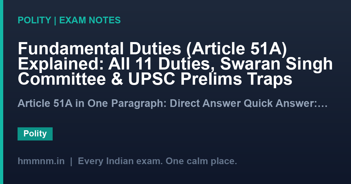 Fundamental Duties (Article 51A) Explained: All 11 Duties, Swaran Singh Committee & UPSC Prelims Traps