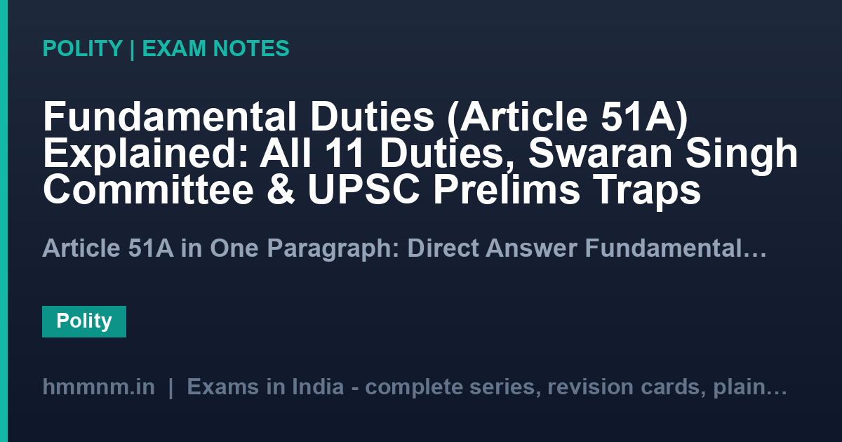 Fundamental Duties (Article 51A) Explained: All 11 Duties, Swaran Singh Committee & UPSC Prelims Traps