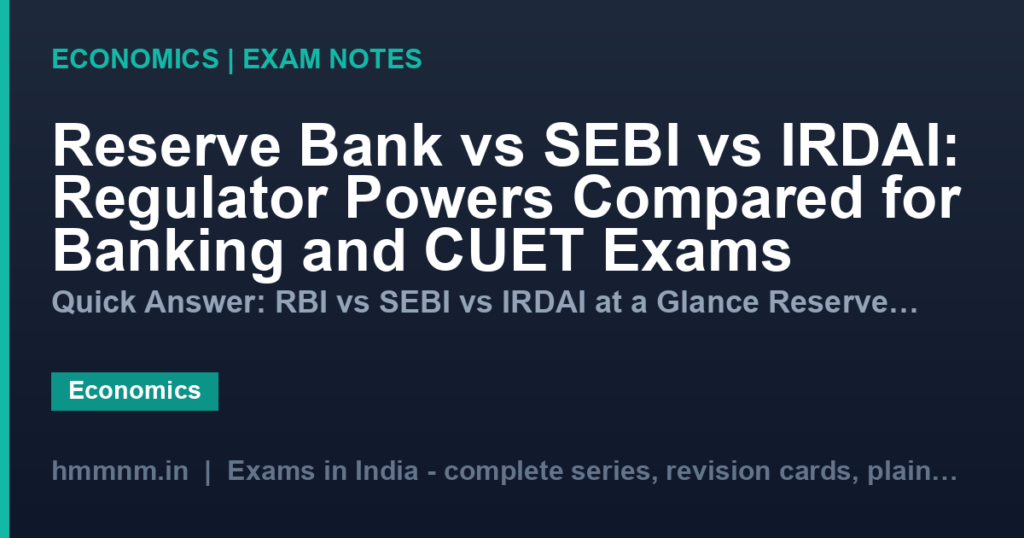 Reserve Bank vs SEBI vs IRDAI: Regulator Powers Compared for Banking and CUET Exams