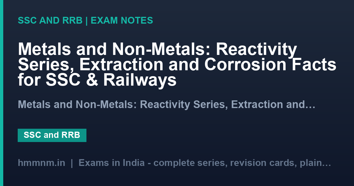 Metals and Non-Metals: Reactivity Series, Extraction and Corrosion Facts for SSC & Railways