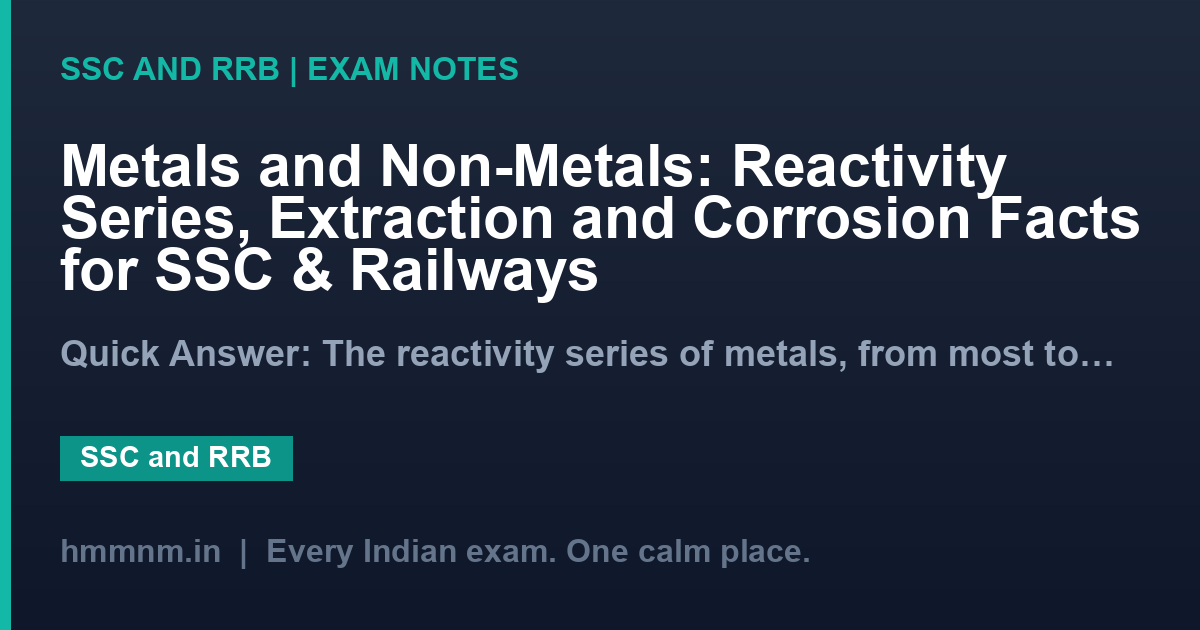 Metals and Non-Metals: Reactivity Series, Extraction and Corrosion Facts for SSC & Railways