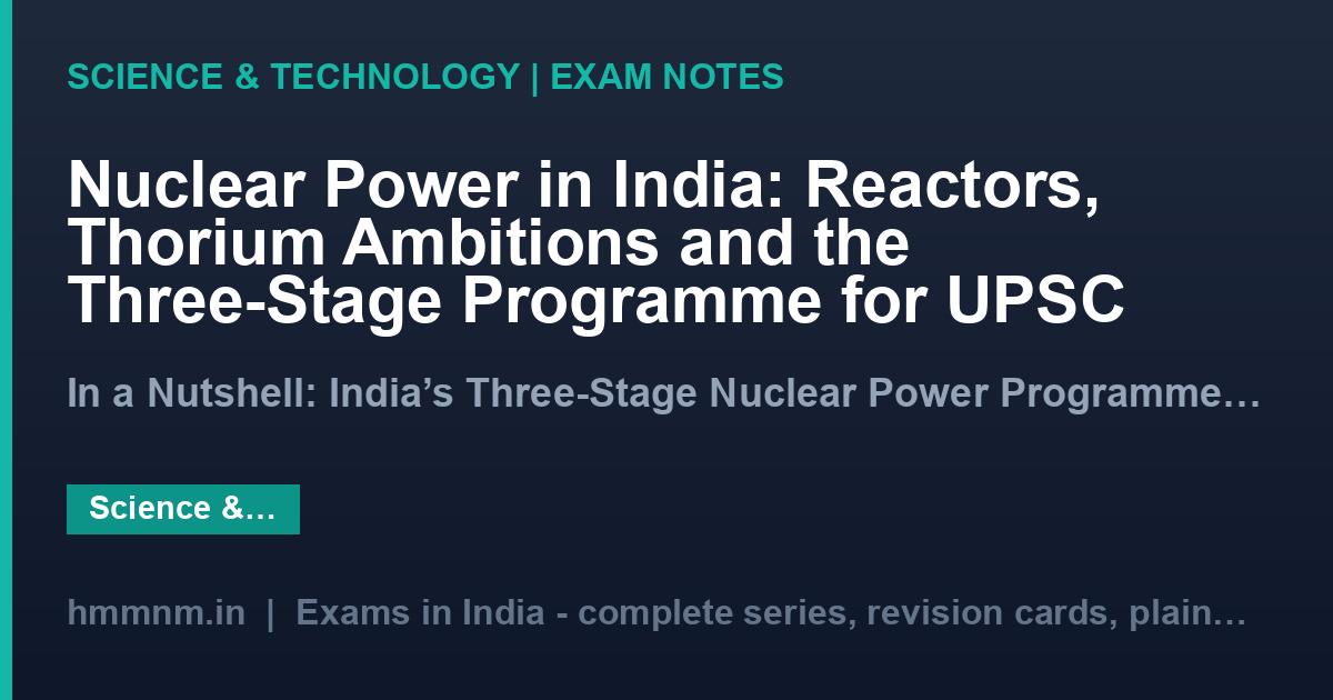 Nuclear Power in India: Reactors, Thorium Ambitions and the Three-Stage Programme for UPSC
