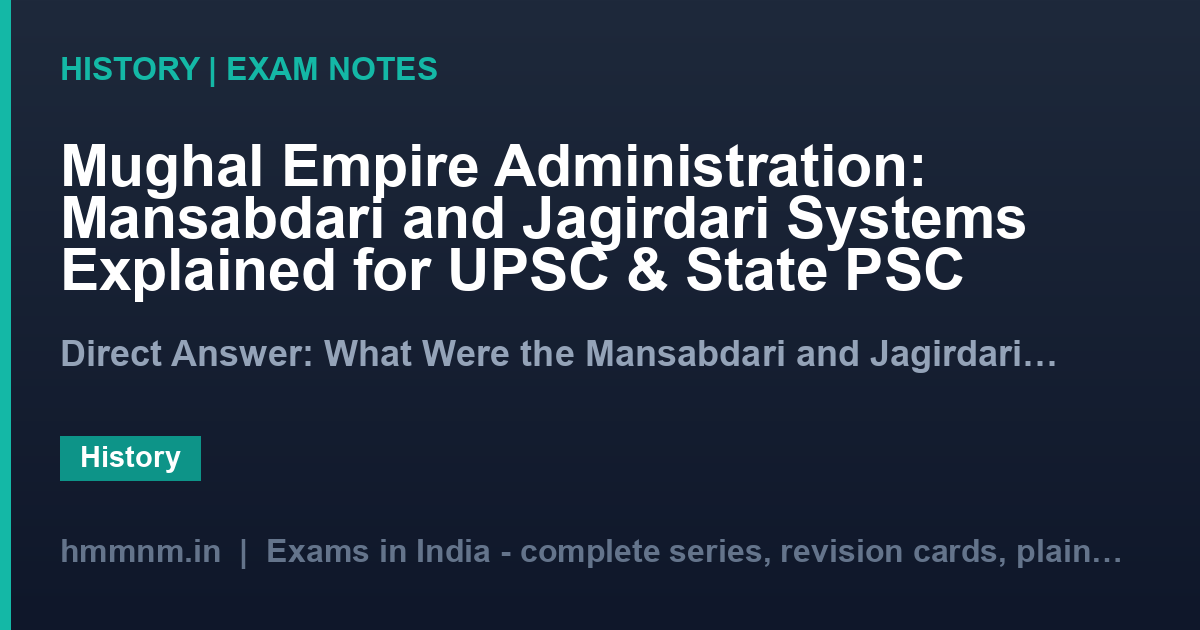 Mughal Empire Administration: Mansabdari and Jagirdari Systems Explained for UPSC & State PSC