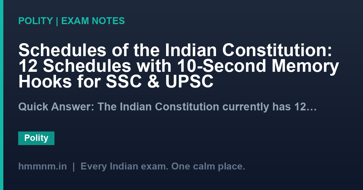 Schedules of the Indian Constitution: 12 Schedules with 10-Second Memory Hooks for SSC & UPSC