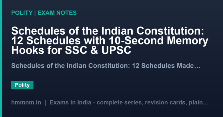 Schedules of the Indian Constitution: 12 Schedules with 10-Second Memory Hooks for SSC & UPSC