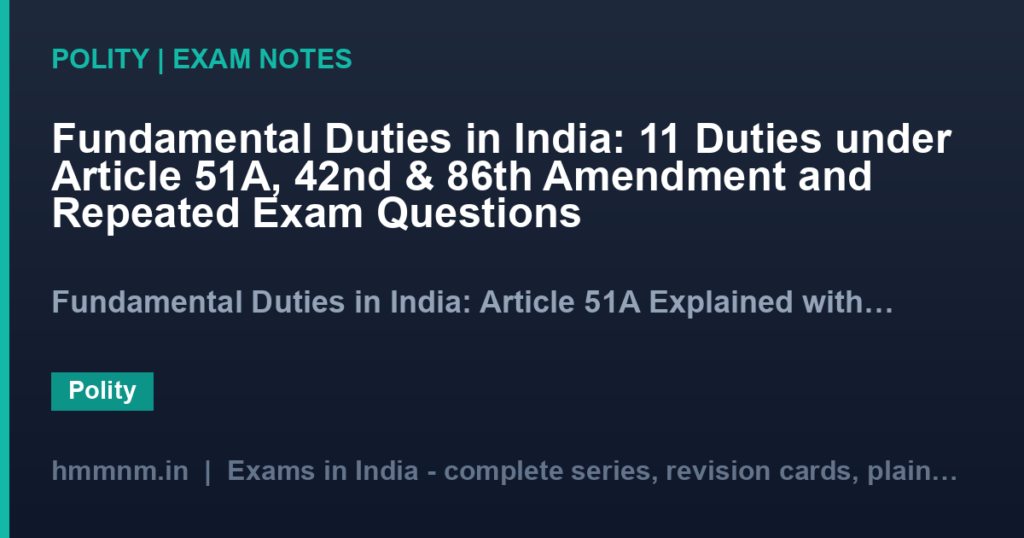 Fundamental Duties in India: 11 Duties under Article 51A, 42nd & 86th Amendment and Repeated Exam Questions