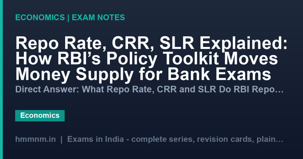 Repo Rate, CRR, SLR Explained: How RBI’s Policy Toolkit Moves Money Supply for Bank Exams