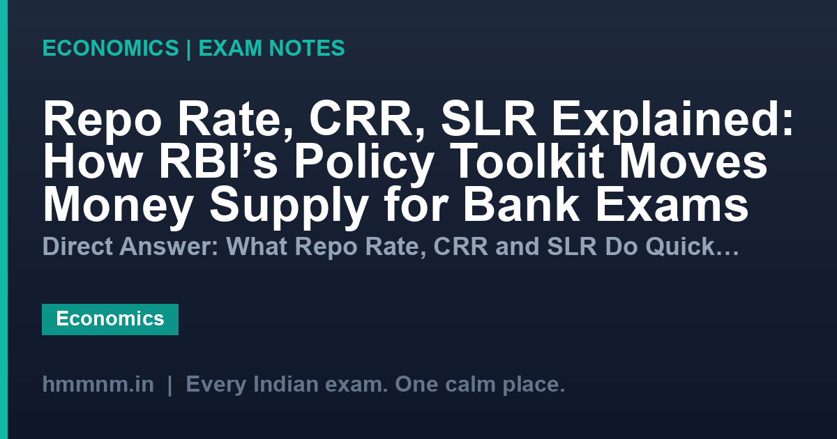 Repo Rate, CRR, SLR Explained: How RBI's Policy Toolkit Moves Money Supply for Bank Exams