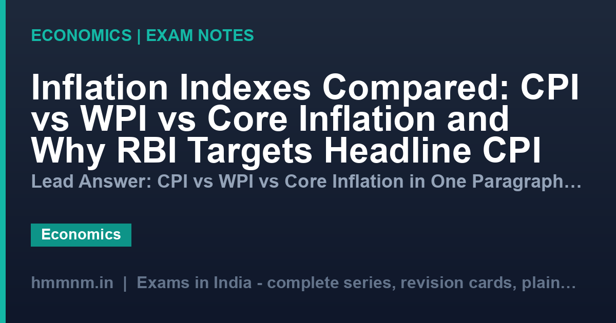 Inflation Indexes Compared: CPI vs WPI vs Core Inflation and Why RBI Targets Headline CPI