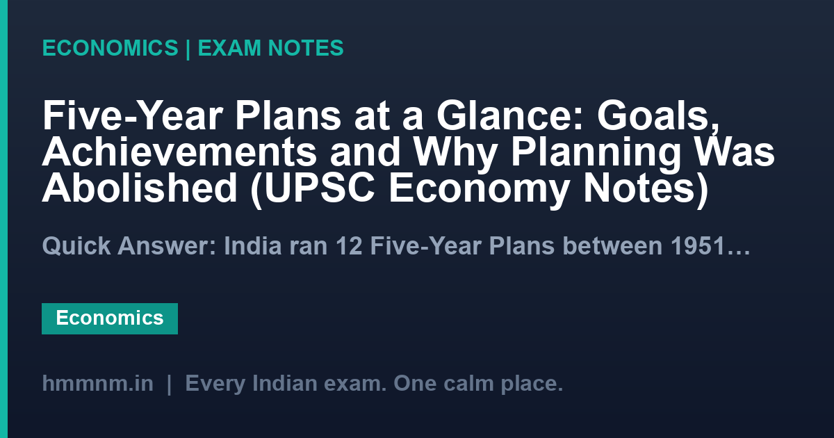 Five-Year Plans at a Glance: Goals, Achievements and Why Planning Was Abolished (UPSC Economy Notes)