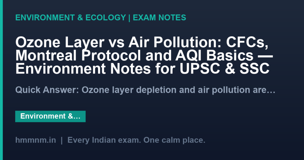 Ozone Layer vs Air Pollution: CFCs, Montreal Protocol and AQI Basics — Environment Notes for UPSC & SSC