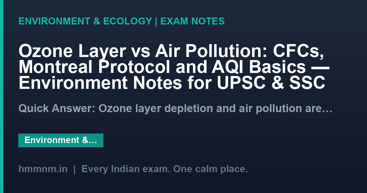 Ozone Layer vs Air Pollution: CFCs, Montreal Protocol and AQI Basics — Environment Notes for UPSC & SSC