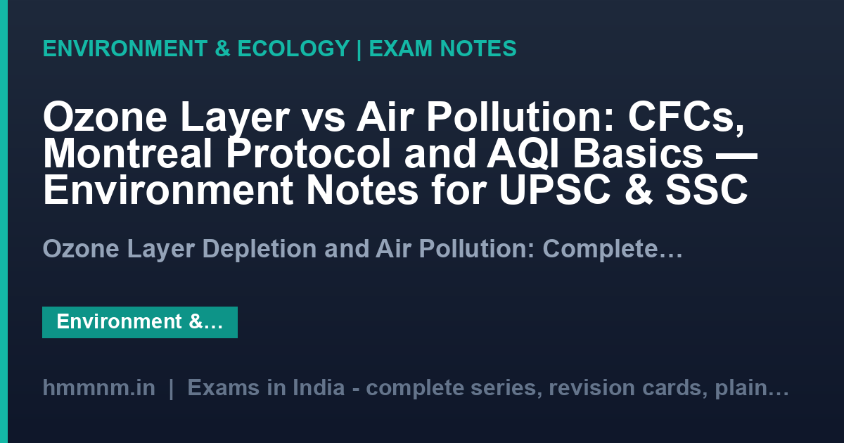 Ozone Layer vs Air Pollution: CFCs, Montreal Protocol and AQI Basics — Environment Notes for UPSC & SSC