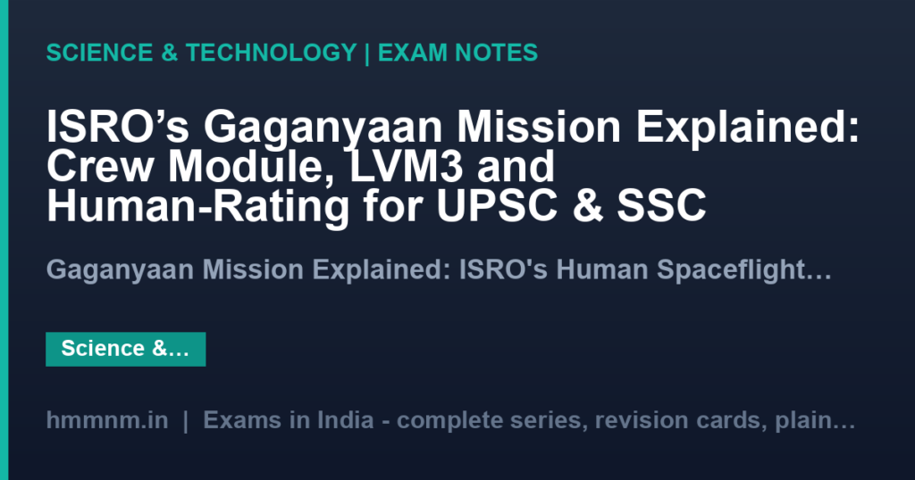 ISRO’s Gaganyaan Mission Explained: Crew Module, LVM3 and Human-Rating for UPSC & SSC