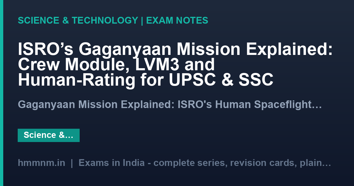 ISRO's Gaganyaan Mission Explained: Crew Module, LVM3 and Human-Rating for UPSC & SSC