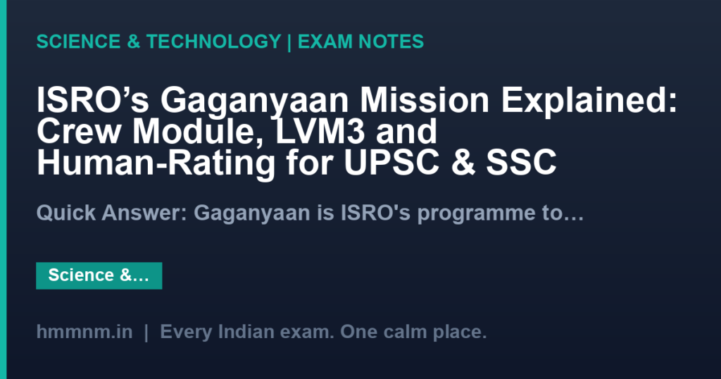 ISRO’s Gaganyaan Mission Explained: Crew Module, LVM3 and Human-Rating for UPSC & SSC