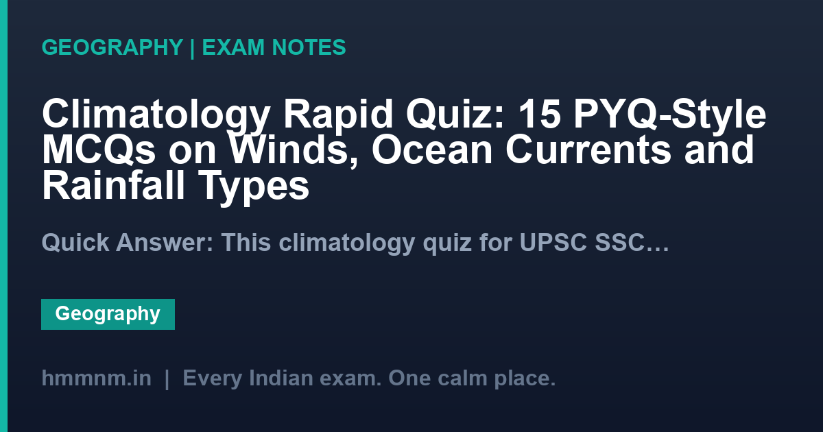 Climatology Rapid Quiz: 15 PYQ-Style MCQs on Winds, Ocean Currents and Rainfall Types